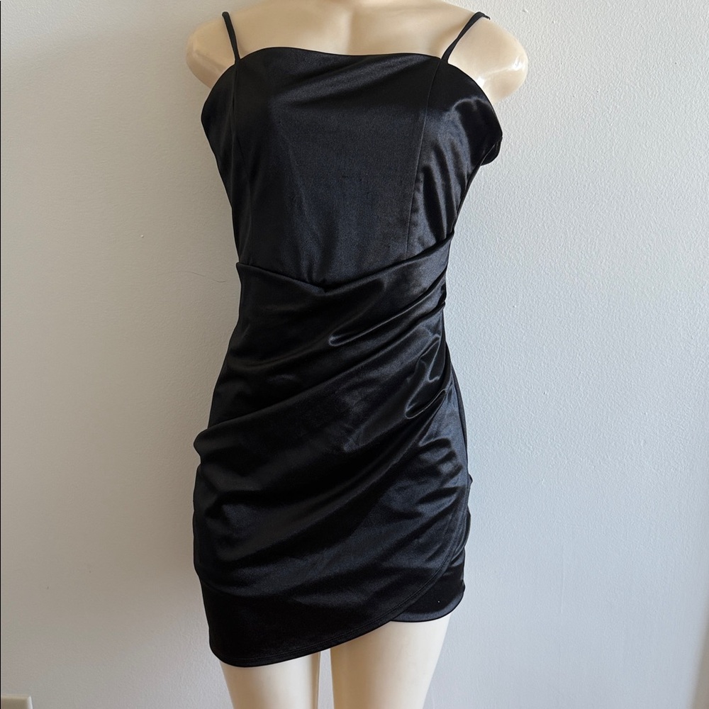 Emerald Sundae Black Asymmetrical Satin Dress Size L